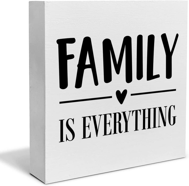 PIXCEOS Family is Everything Decorative Wooden Box Sign Family Home Wood Block Plaque Decor Rustic Shelf or Wall Display for Living Room Bedroom - Image 1